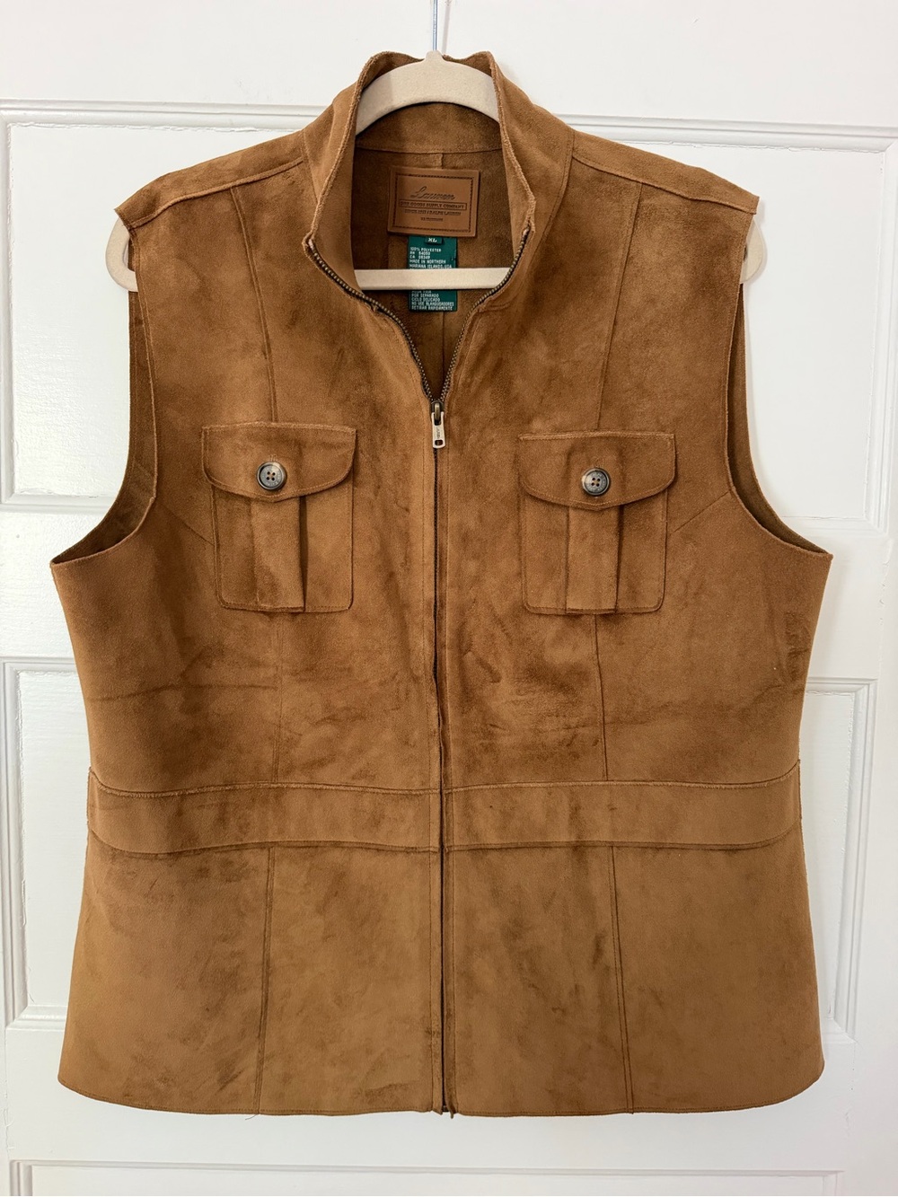 Lauren Ralph Lauren Dry Goods Women’s XL Faux Suede Safari Vest Brown Zip